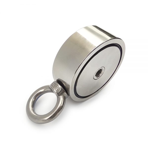 Extrémne silný neodýmový magnet pre magnetfishing - Magnet s okom obojstranný – sila 2×310 kg